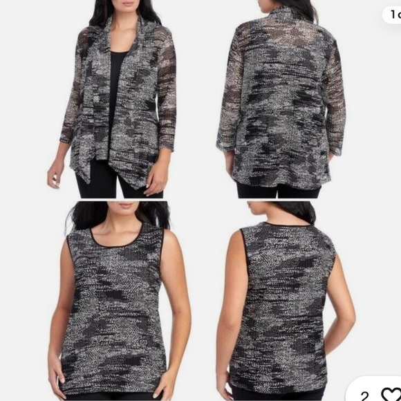 Kasper Sweaters - KASPER Plus Size 3X Foil Open Knit Top & Cardigan Twinset